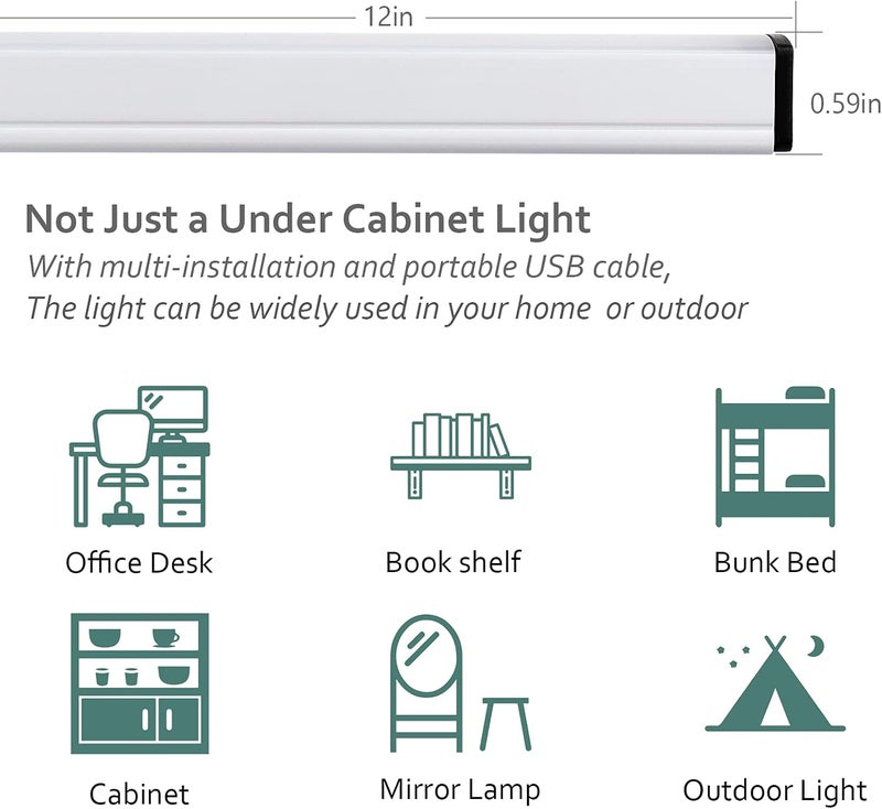 ASOCO Plug-in Under Cabinet Lighting - 12 Inch LED Strip Bar, Cool White 6000k USB Cabinet Light, Slim Undercounter Light for Kitchen/Cupboard/Workbench/Shelf/Desk - Image 3